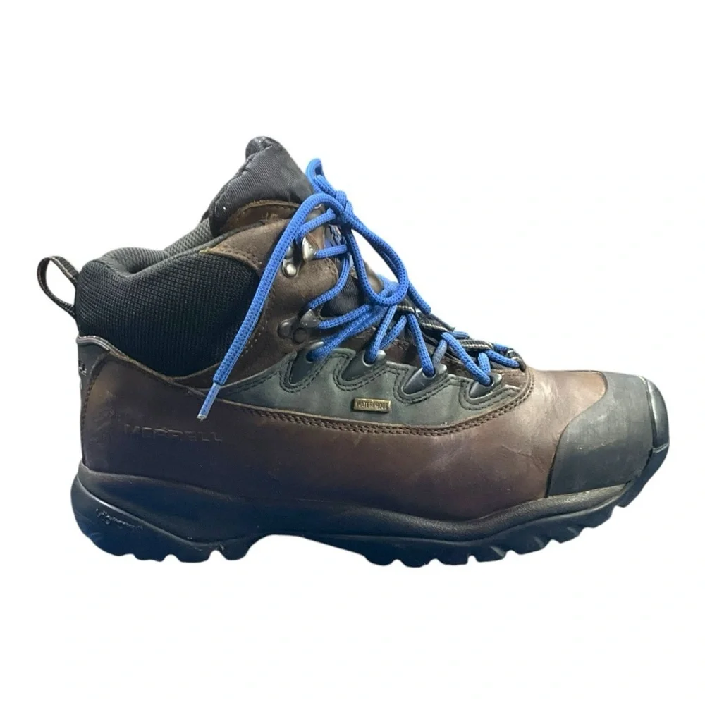 🥾 Merrell M2‎ Blast Hiking Boots 🔹 Brown/Blue Waterproof Sz 10.5